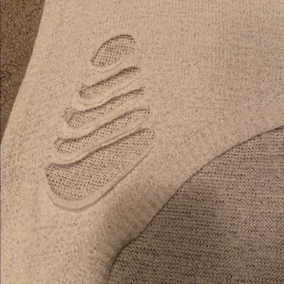 Cream, distressed, hi-lo lightweight sweater - Picture 2 of 3